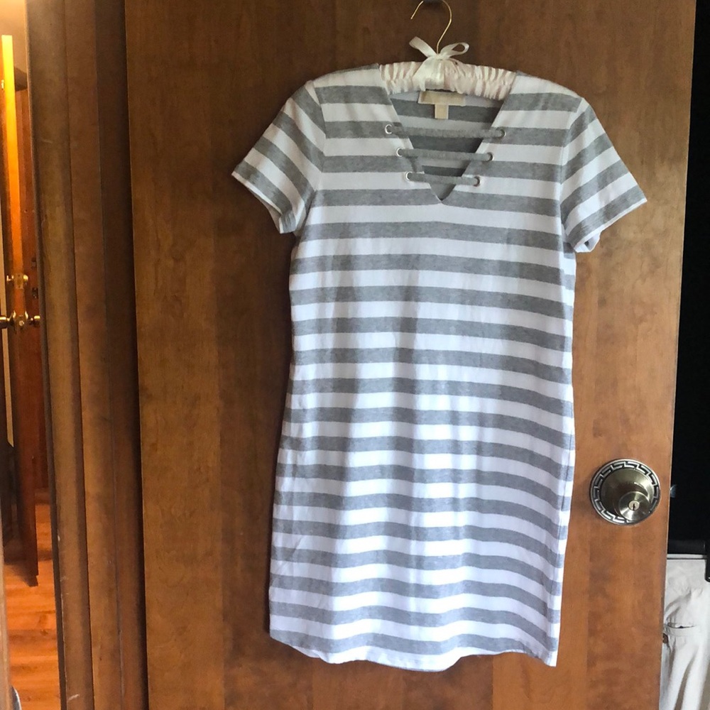 Michael Kors cotton knit dress grey strip sz XS